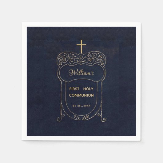Boy First Communion Navy Vintages Cross Script Serviette (Vorderseite)