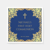 Boy First Communion Royal Blue Imitats Gold Blätte Serviette (Vorderseite)