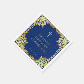 Boy First Communion Royal Blue Imitats Gold Blätte Serviette (Ecke)