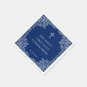Boy First Communion Royal Blue Silver Blätter Cros Serviette (Ecke)
