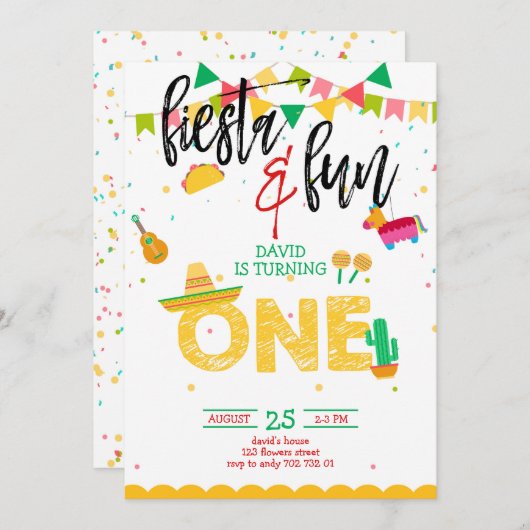 Boy First Fiesta Birthday Einladung (Vorne/Hinten)