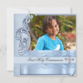 Boy First Heilige Kommunion Blue Foto Bestätigung Einladung (Vorderseite)