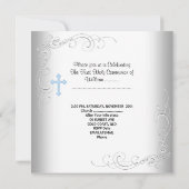 Boy First Heilige Kommunion White Blue Einladung (Rückseite)