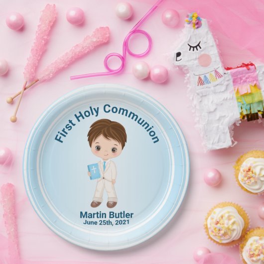 Boy First Holy Kommunion Paper Plate Pappteller (Party)