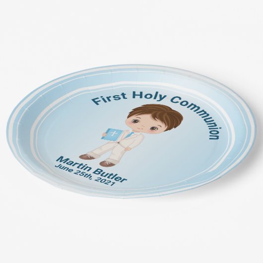 Boy First Holy Kommunion Paper Plate Pappteller (Schrägansicht)