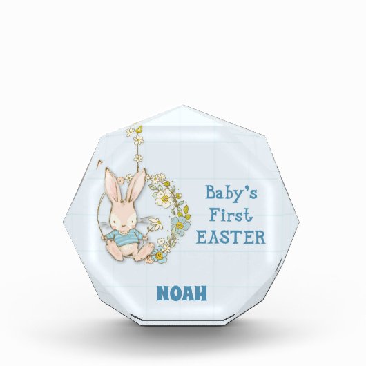 Boy First Oaster Bunny auf Blume Swing Fotoblock (Vorderseite)