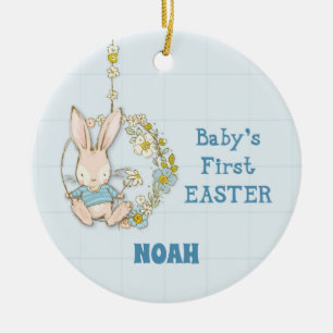 Boy First Oaster Bunny auf Blume Swing Keramik Ornament