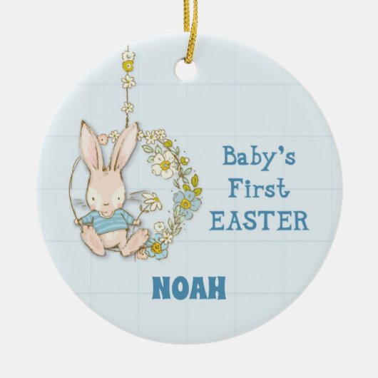 Boy First Oaster Bunny auf Blume Swing Keramik Ornament (Vorne)