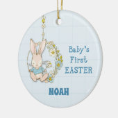 Boy First Oaster Bunny auf Blume Swing Keramik Ornament (Links)