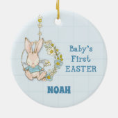 Boy First Oaster Bunny auf Blume Swing Keramik Ornament (Hinten)