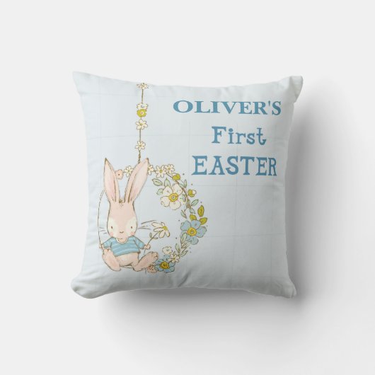 Boy First Oaster Bunny auf Blume Swing Kissen (Vorderseite)