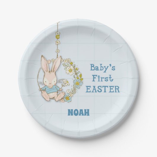 Boy First Oaster Bunny auf Blume Swing Pappteller (Vorderseite)