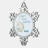 Boy First Oaster Bunny auf Blume Swing Schneeflocken Zinn-Ornament (Rechts)