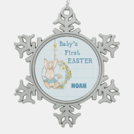 Boy First Oaster Bunny auf Blume Swing Schneeflocken Zinn-Ornament