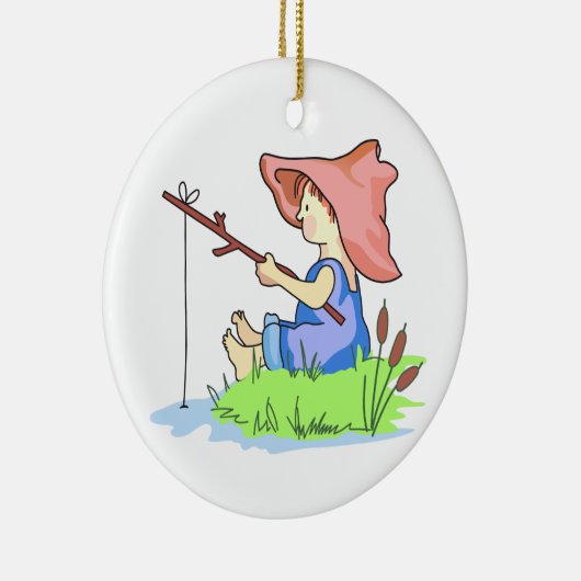 Boy Fishing Keramik Ornament (Rechts)