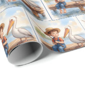 Boy Fishing On a Dock With a Pelican Geschenkpapier (Rolleneckpunkt)