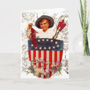Boy Flag July 4th Patriotic Vintage Postcard Art Karte