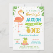 Boy Flamingo Luau Erster Geburtstag Einladungen (Vorderseite)