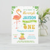 Boy Flamingo Luau Erster Geburtstag Einladungen (Stehend Vorderseite)