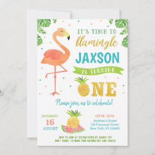 Boy Flamingo Luau Erster Geburtstag Einladungen