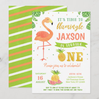 Boy Flamingo Luau Erster Geburtstag Einladungen