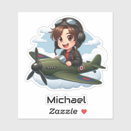  Boy Flying Airplane Clouds Fun Kids Personalized Aufkleber (Blatt)