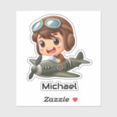 Boy Flying Airplane Clouds Fun Kids Personalized Aufkleber (Blatt)