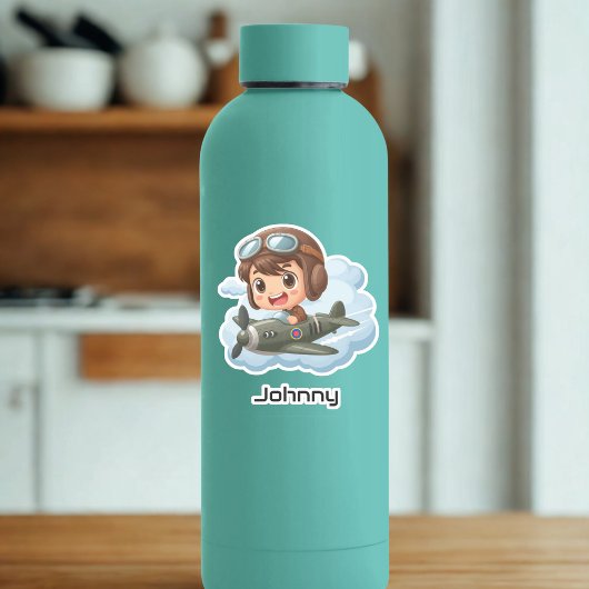  Boy Flying Airplane Clouds Fun Kids Personalized Aufkleber