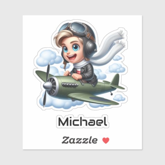 Boy Flying Airplane Clouds Fun Kids Personalized Aufkleber (Blatt)
