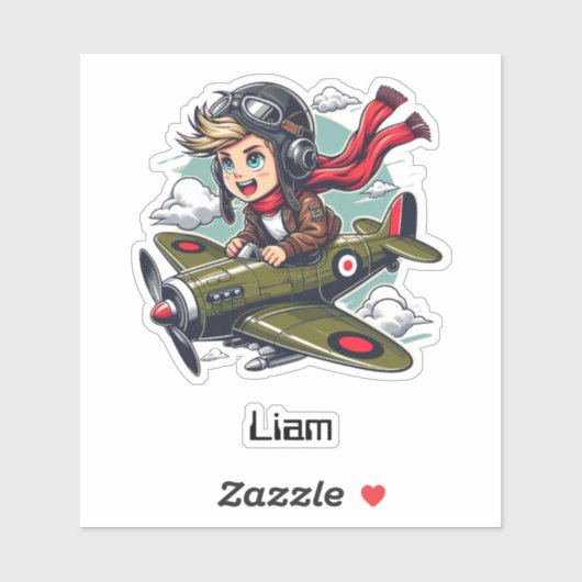 Boy Flying Airplane Clouds Fun Kids Personalized Aufkleber (Blatt)