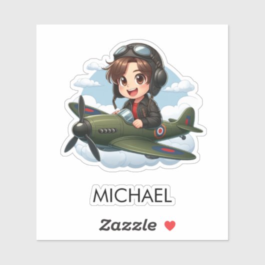 Boy Flying Airplane Cute Kids Personalized Aufkleber (Blatt)