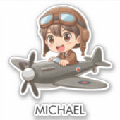 Boy Flying Airplane Cute Kids Personalized Aufkleber (Vorderseite)