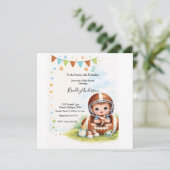 Boy Football Baby Shower Save The Date (Stehend Vorderseite)