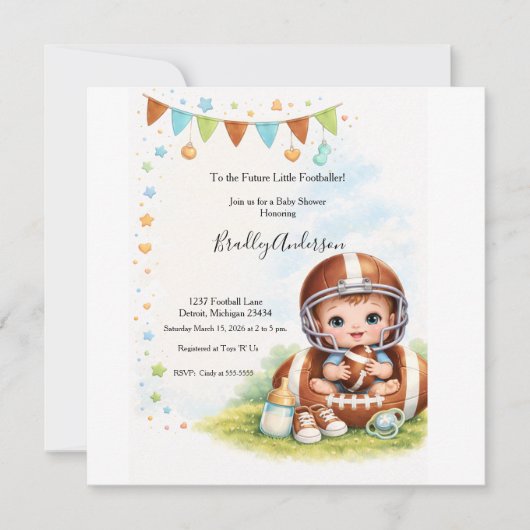 Boy Football Baby Shower Save The Date (Vorderseite)