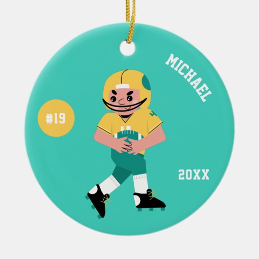 Boy Football Player Name Jersey Nummer & Jahr Keramik Ornament (Vorne)