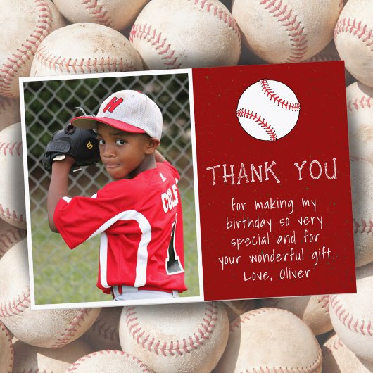Boy Foto Baseball Ball Kind's Geburtstag Dankeskarte