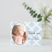 Boy Foto Blue Baby Dusche Vielen Dank Postkarte (Stehend Vorderseite)