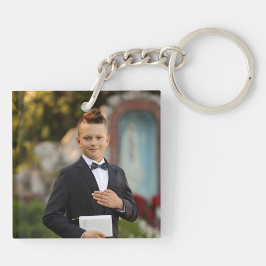 Boy Foto Blue First Communion Schlüsselanhänger (Rückseite)