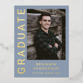 Boy Foto Blue Gold Foil Abschluss Ankündigung (Vorderseite)