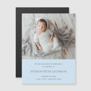 Boy Foto Blue Simple Birth Announcement Magnet