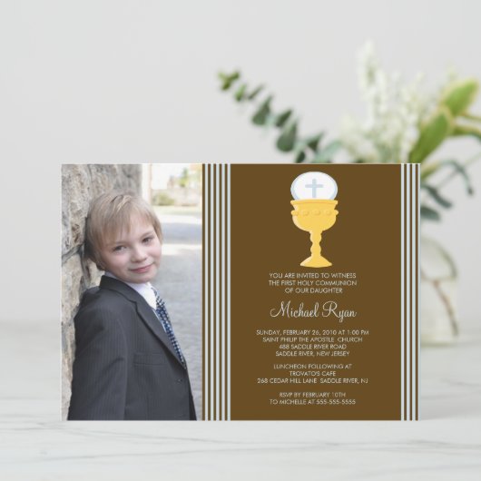 Boy Foto Erste Kommune Einladung Chalice (Stehend Vorderseite)