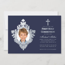 Boy Foto Erste Kommune Navy Blue Imitate Silver
