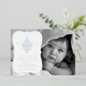 Boy Foto FleurdeLis Cross Birth Announcement Foil Folieneinladung (Stehend vorne)