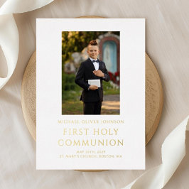 Boy Foto White First Heilige Kommunion Gold Folieneinladung