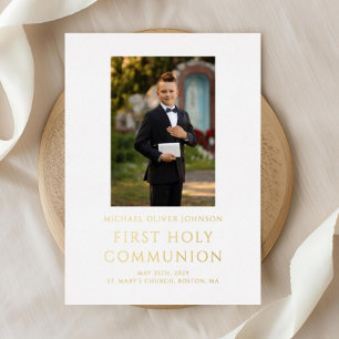 Boy Foto White First Heilige Kommunion Gold Folieneinladung