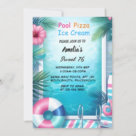 Boy Fun Teen Erwachsene Pool Party Sweet 16 Geburt Einladung (Vorderseite)