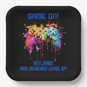 Boy Gamer Blue Video Game Party Pappteller