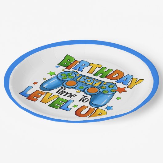 Boy Gamers Birthday Pappteller (Schrägansicht)