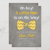 Boy-gelb-graue Bugbrust-Krawatte Babydusche Einlad Einladung (Vorne/Hinten)