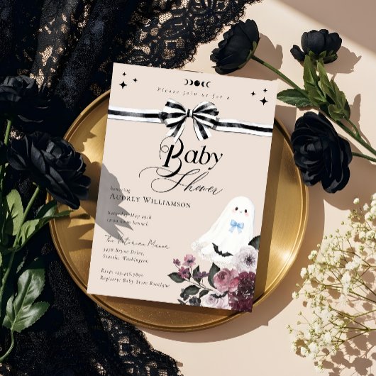 Boy Ghost Little Boo Floral Gothic Baby Dusche Einladung